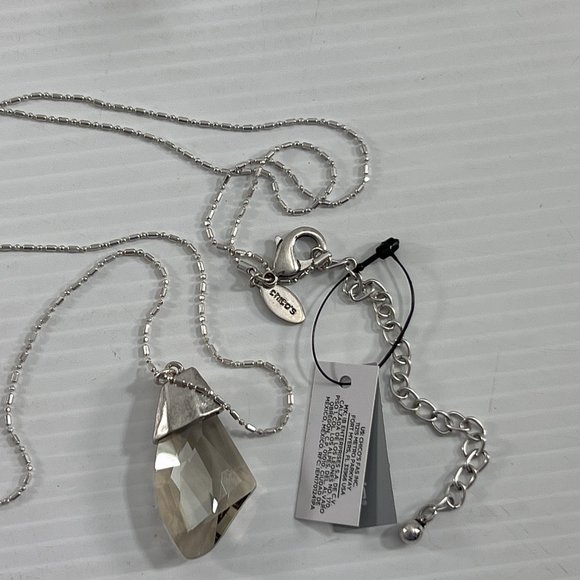 Chicos Necklace Long Strand Faceted Crystal Pendant Silver Tone 20" Adjustable - Picture 3 of 9